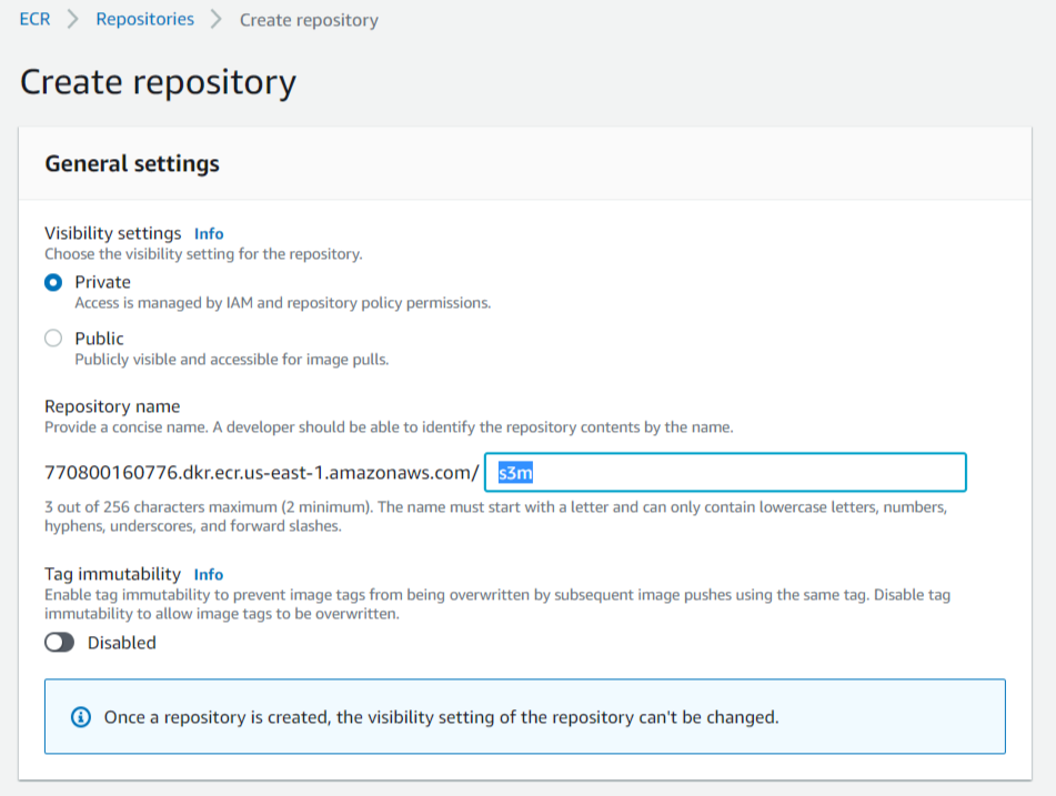 Create a Repository into Elastic Container Registry for docker images